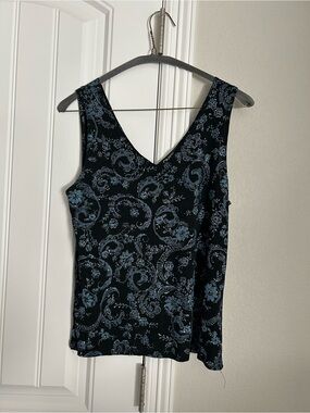 Black and blue Sleeveless V-Neck Paisley Print Tank Top